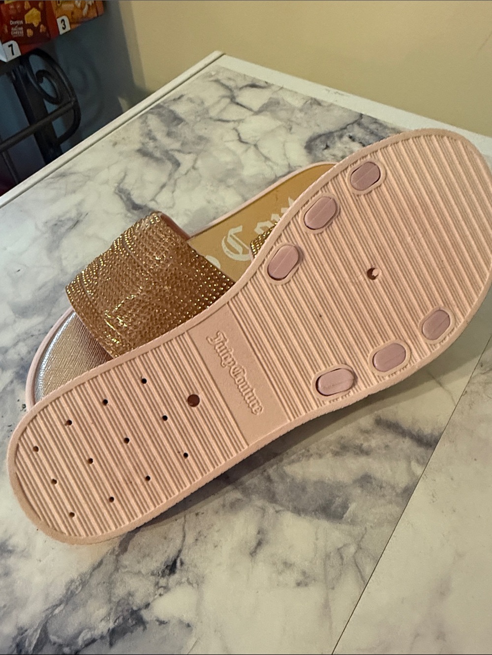 Juicy Couture Pink Rose Gold Crystal Slide Sandals - Picture 2 of 3